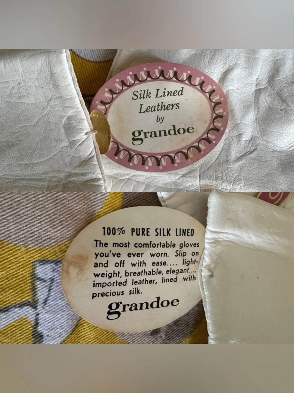 Vintage NWT Grandoe silk lined Leathers cream gloves size 6